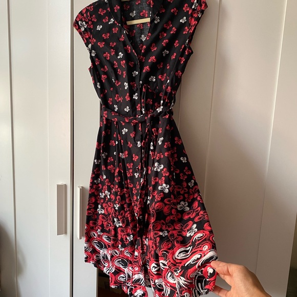 Mlle Gabrielle Black Vintage (1950’s) Dress Red and White Floral Design Small - Picture 3 of 8